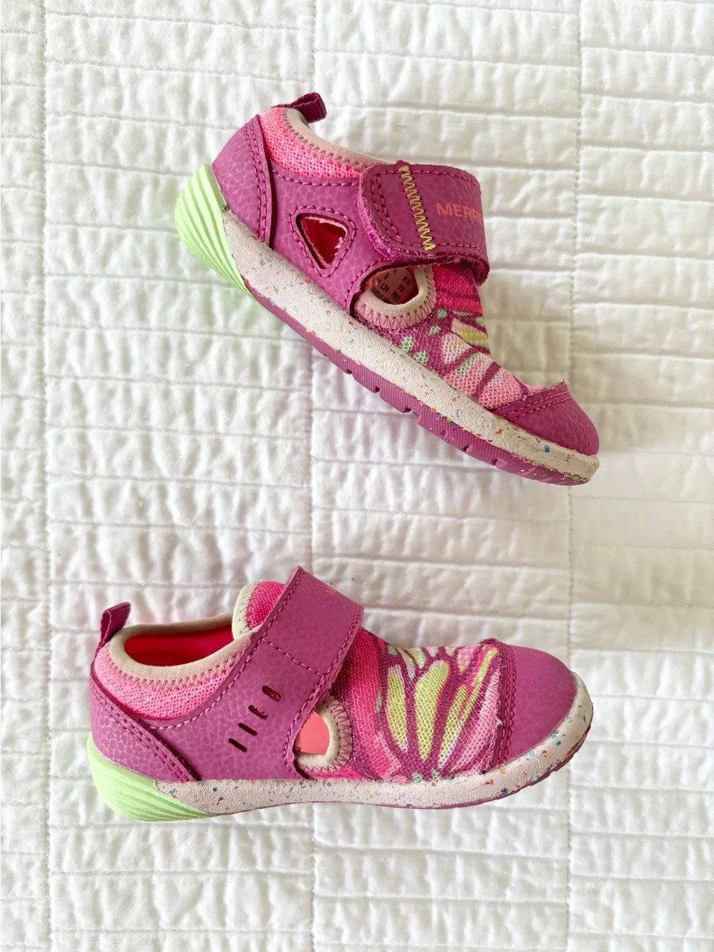 Merrell Bare Steps H20 Sandals Pink and Green Butterfly Toddler Girls Size 6T